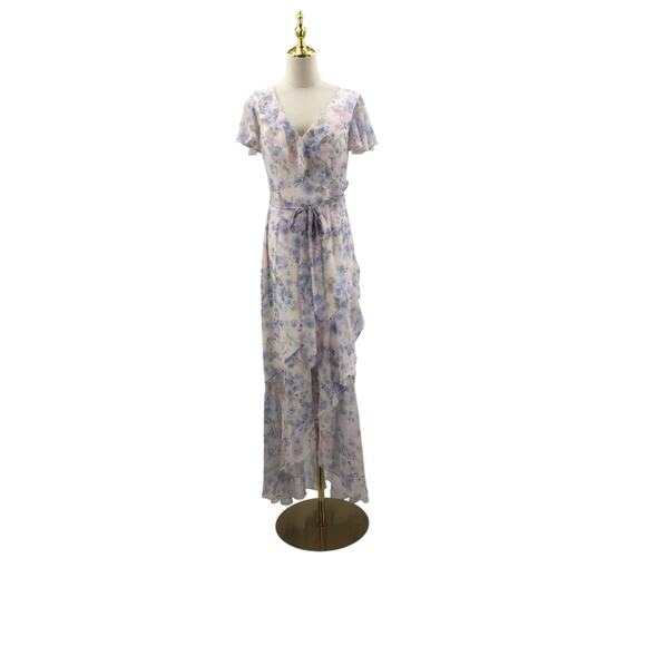 AW BRIDAL SZ 8 M azure purple print floral Celia formal party maxi dress b155 - Picture 3 of 9